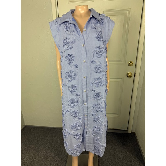 Maeve Dresses & Skirts - NEW Anthropologie Maeve Dress XL Lillian Button Front Midi Pinstripe Floral A11